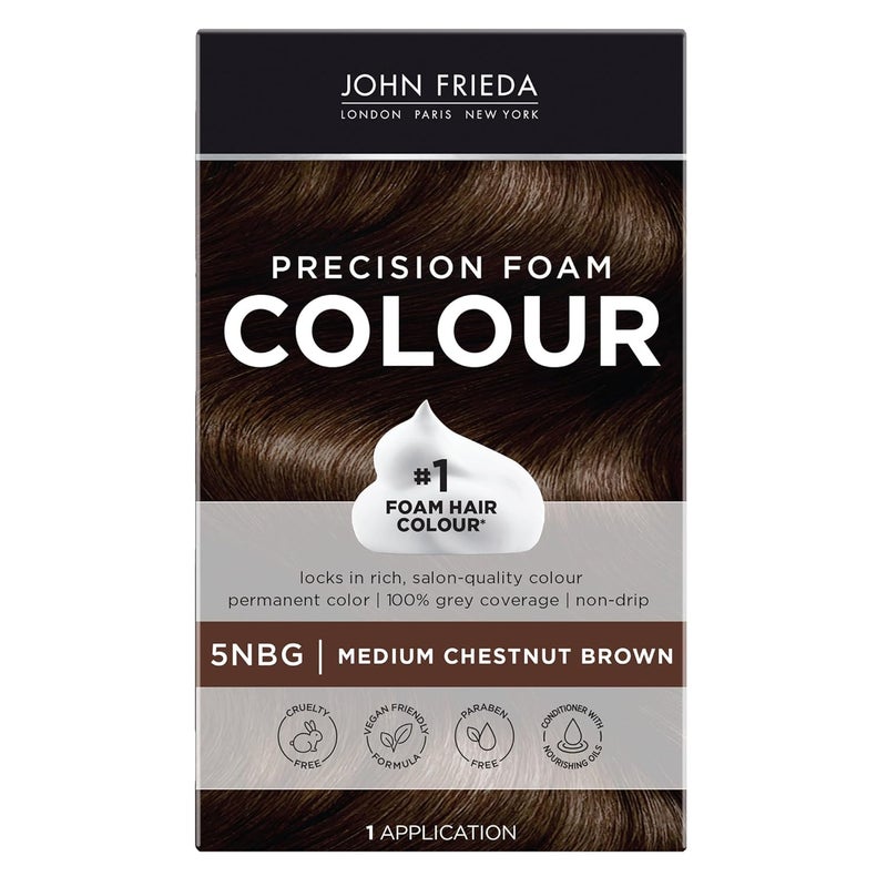 John Frieda John Frieda Precision Foam Colour Medium Chestnut Brown 5NBG Fullcoverage Hair Color Kit AntiFade Gray Coverage Deep Color Saturation Hair Dye 1 Application 