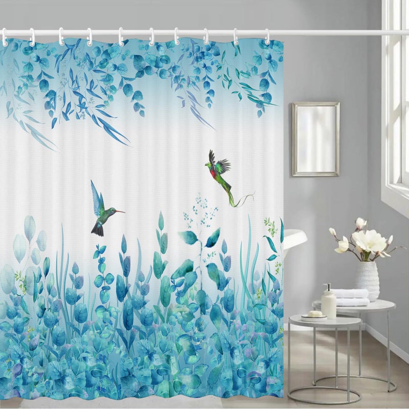 Niidder Blue Leaf Shower Curtain  Kingfisher Shower Curtain -72 ""W x 72"" L with 12 Hooks  Weighted Hem Shower Curtain  Waterproof Bathroom Shower Curtain  Blue Leaf Kingfisher Shower Curtain - Image 2