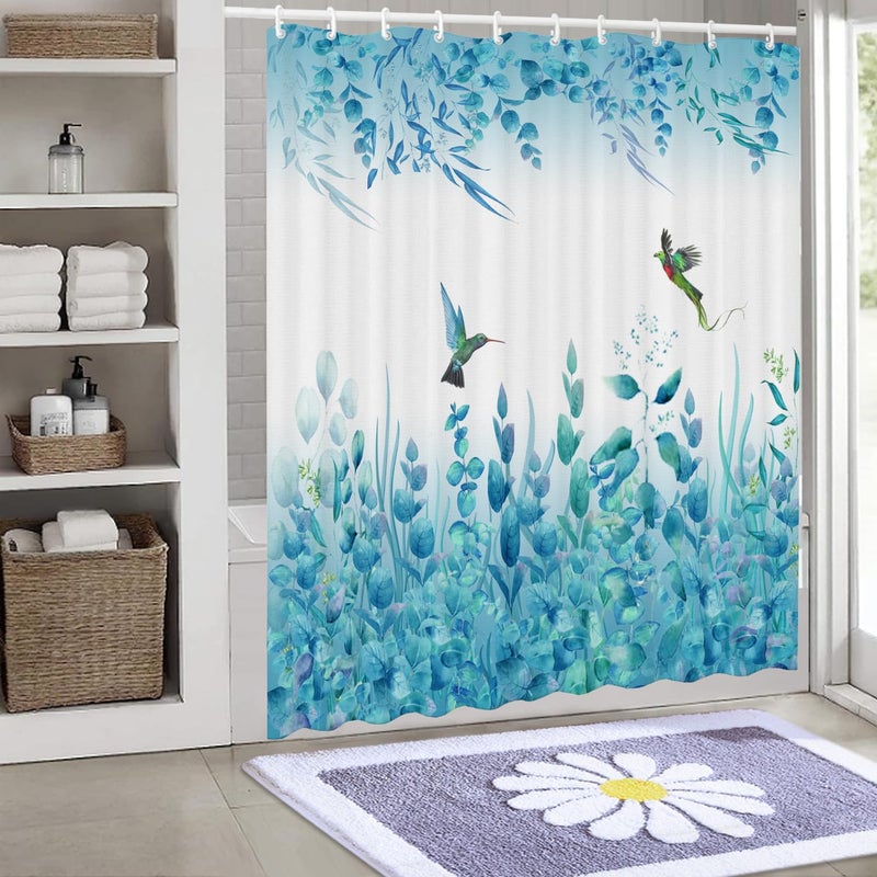Niidder Blue Leaf Shower Curtain  Kingfisher Shower Curtain -72 ""W x 72"" L with 12 Hooks  Weighted Hem Shower Curtain  Waterproof Bathroom Shower Curtain  Blue Leaf Kingfisher Shower Curtain - Image 3