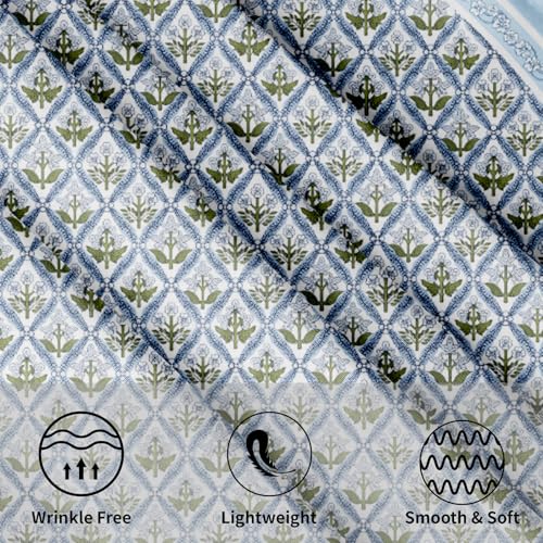 Anyako Blue and Green Tablecloth Round Tablecloth Boho Blue Flowers Table Cloth 60 Inch French Blue Block Print Table Cover Bohemian Tablecover Reusable Polyester for Kitchen Dining Home Outdoor Decor - Image 3