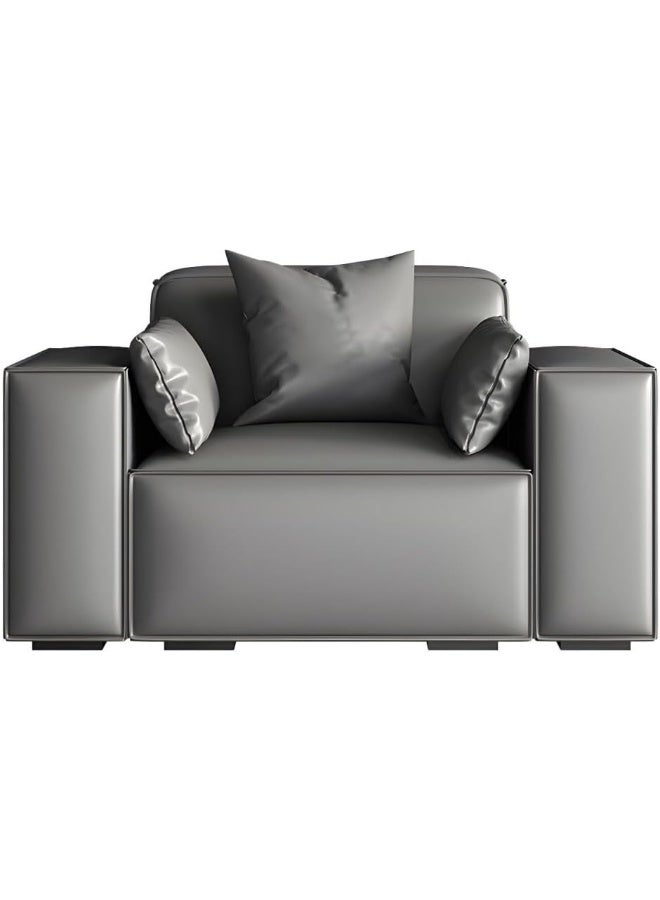 Ripple FURNITURE UAE Homes Modern Leather Armchair, Square Arms Design, Dark Grey - Image 1