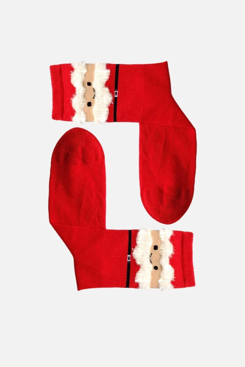 Aytuğ Women's Cotton Single Red New Year's Themed Socks - A-49001-K