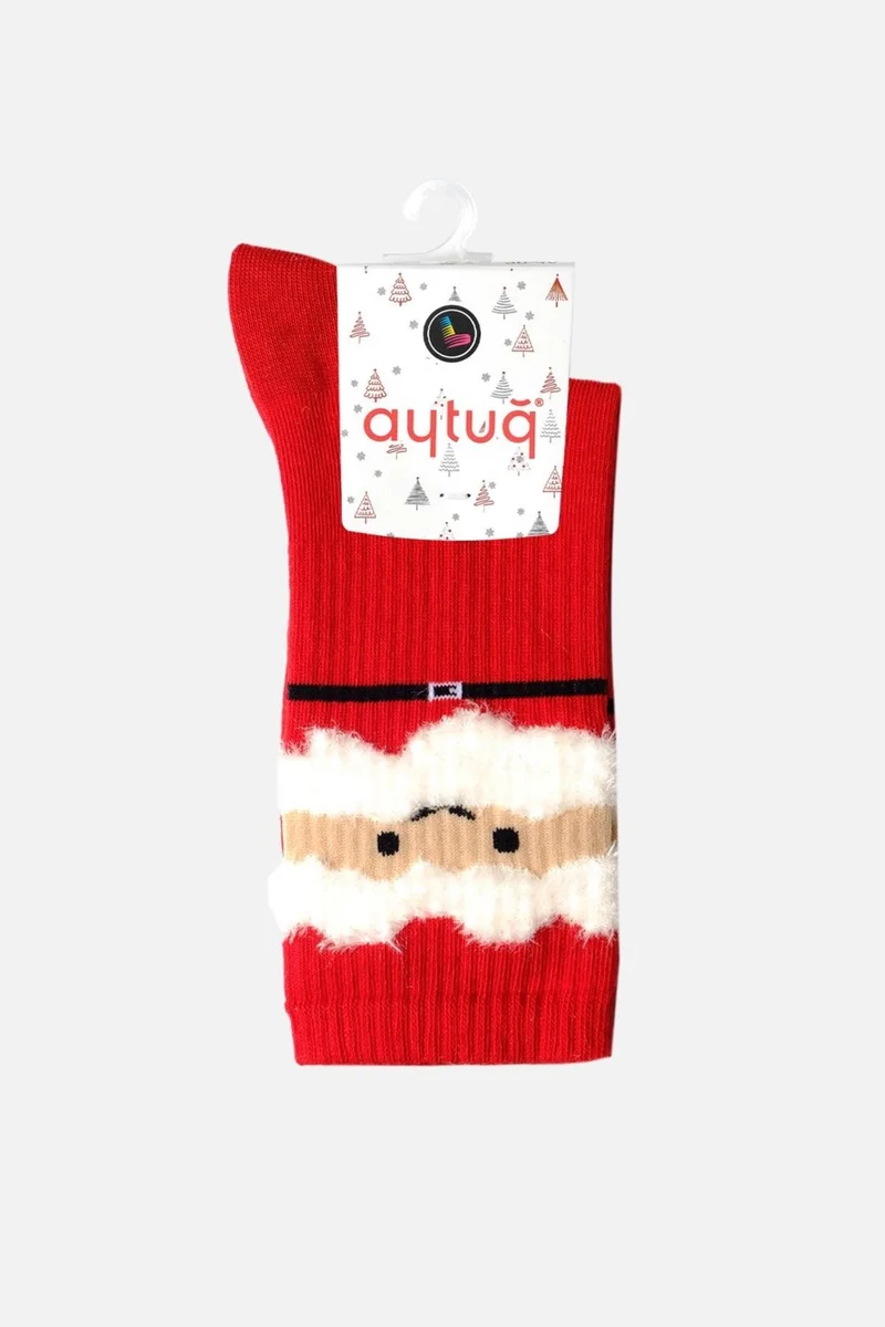 Aytuğ Women's Cotton Single Red New Year's Themed Socks - A-49001-K