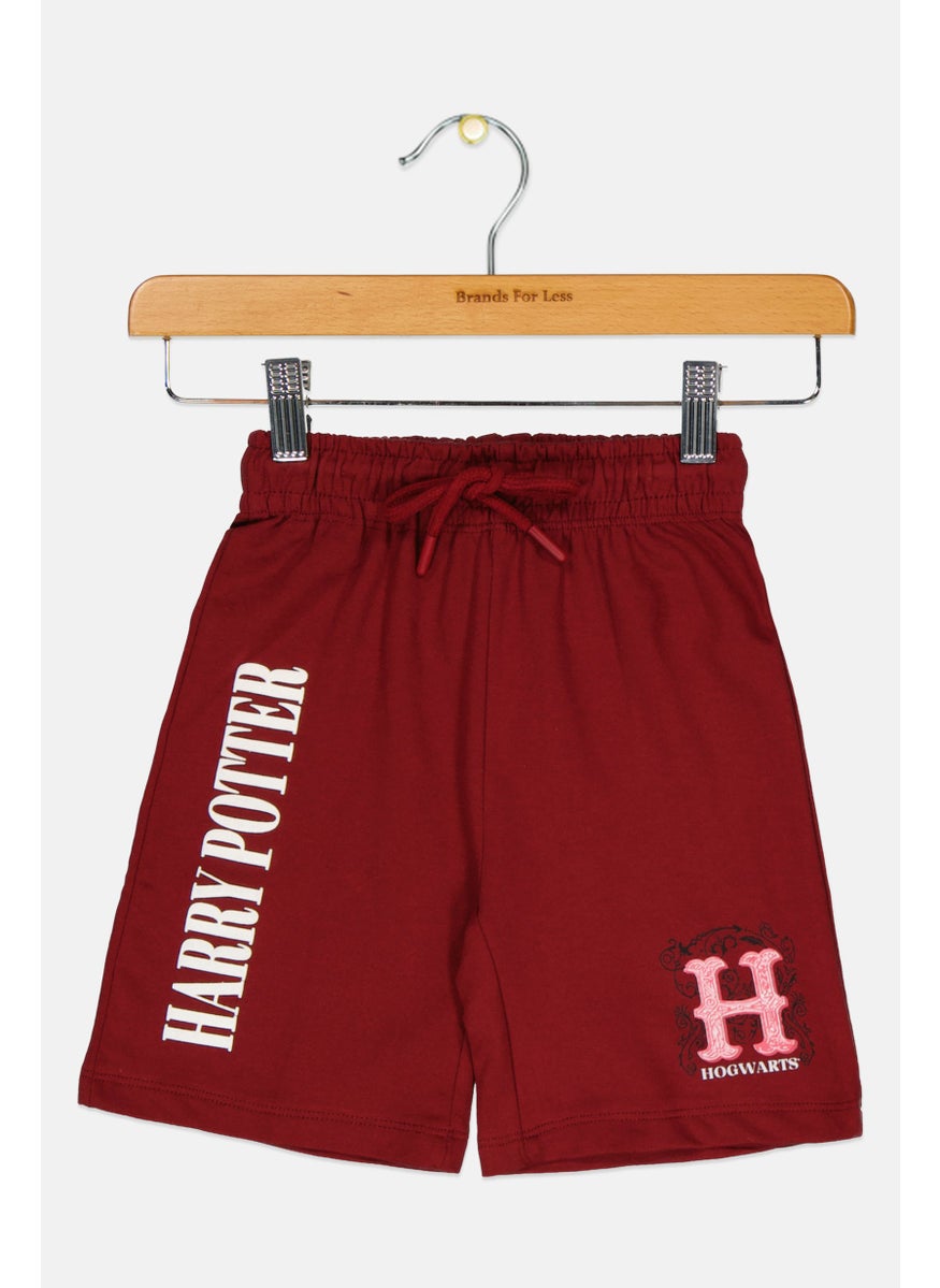 Harry Potter Kids Boy Brand Logo Basic Shorts, Maroon  - Image 1