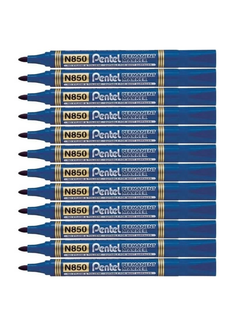 Pentel 12-Piece Permanent Marker Bullet Tip Blue Ink  - Image 1