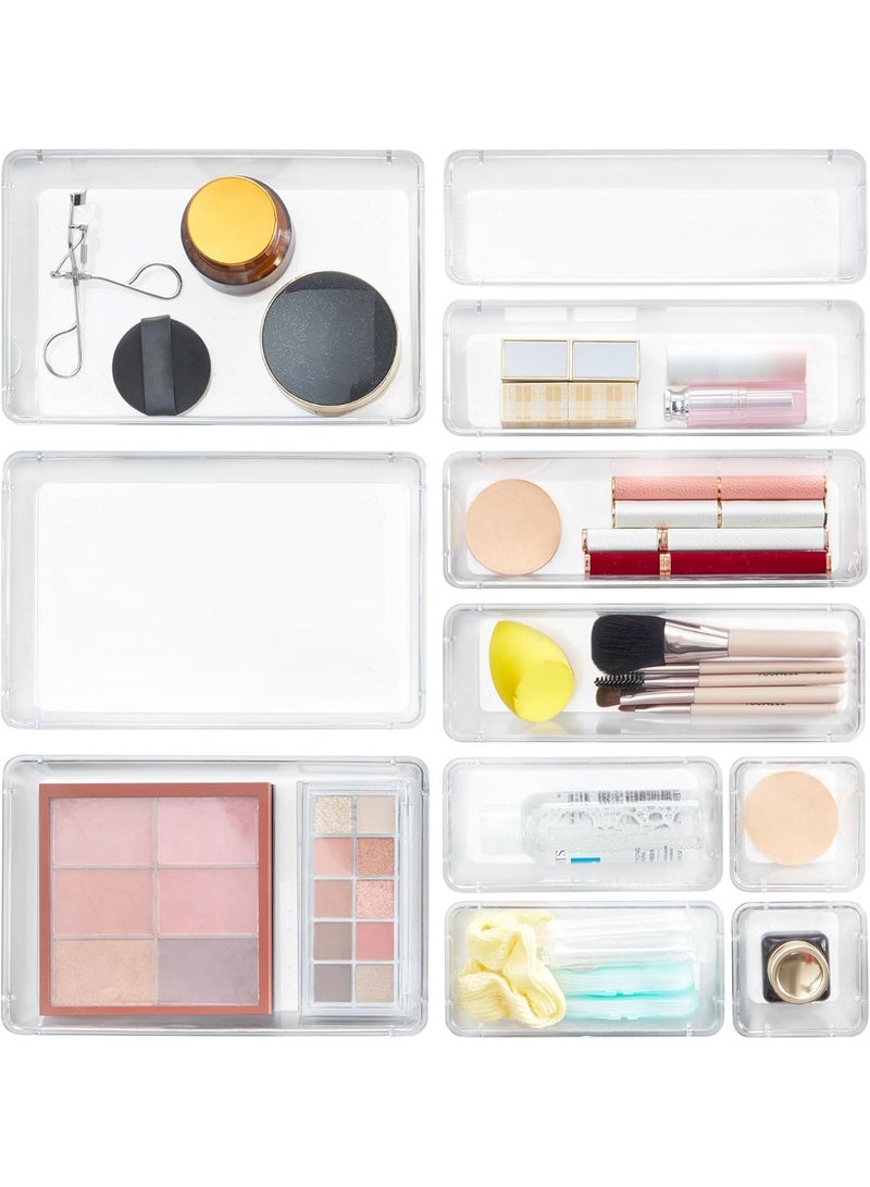 KITCHENOO Drawer Organizer Set, 11 Pieces, Clear Plastic, Office Drawer Dividers, Cabinet Storage Trays, - Image 1