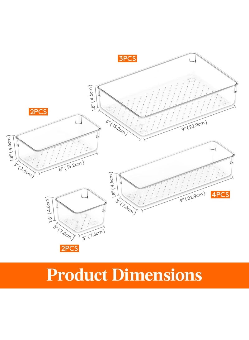 KITCHENOO Drawer Organizer Set, 11 Pieces, Clear Plastic, Office Drawer Dividers, Cabinet Storage Trays, - Image 2