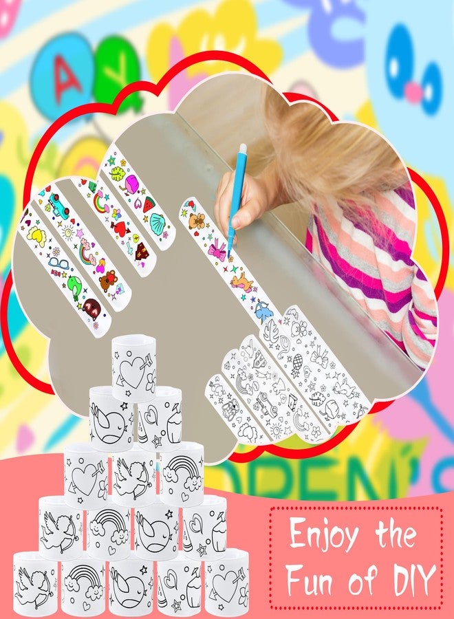 Flahard 100 Pcs Coloring Cartoon Slap Bracelets Bulk White Slap Bands 8.7 x 1.2 Inch DIY Slap Bracelet for Kids Birthday Party Favors DIY Craft Classroom Craft Projects Prizes, 5 Styles - Image 4