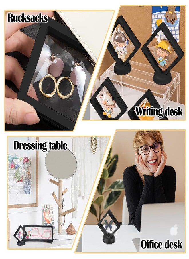 DIBALIYI 6 Pcs 3D Floating Display Case, Clear PE Film Jewelry Storage Box, Challenge Coins Display Holder Frame for Ring Necklace Shell Stamp Specimens Rocks, Black, 3.5 x 9X 0.8 in, 2.7 x 2.7 x 0.8 in - Image 5