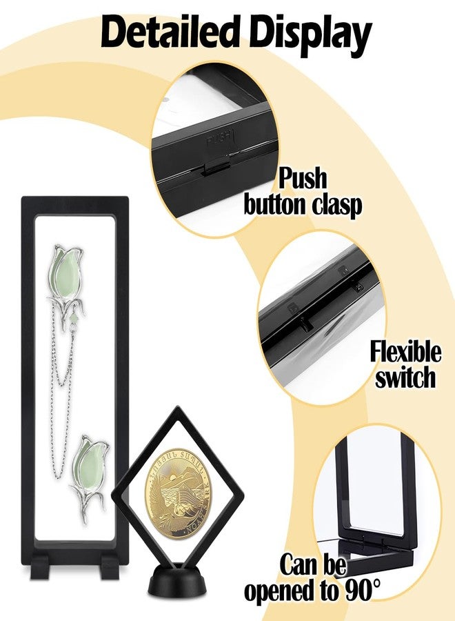 DIBALIYI 6 Pcs 3D Floating Display Case, Clear PE Film Jewelry Storage Box, Challenge Coins Display Holder Frame for Ring Necklace Shell Stamp Specimens Rocks, Black, 3.5 x 9X 0.8 in, 2.7 x 2.7 x 0.8 in - Image 2