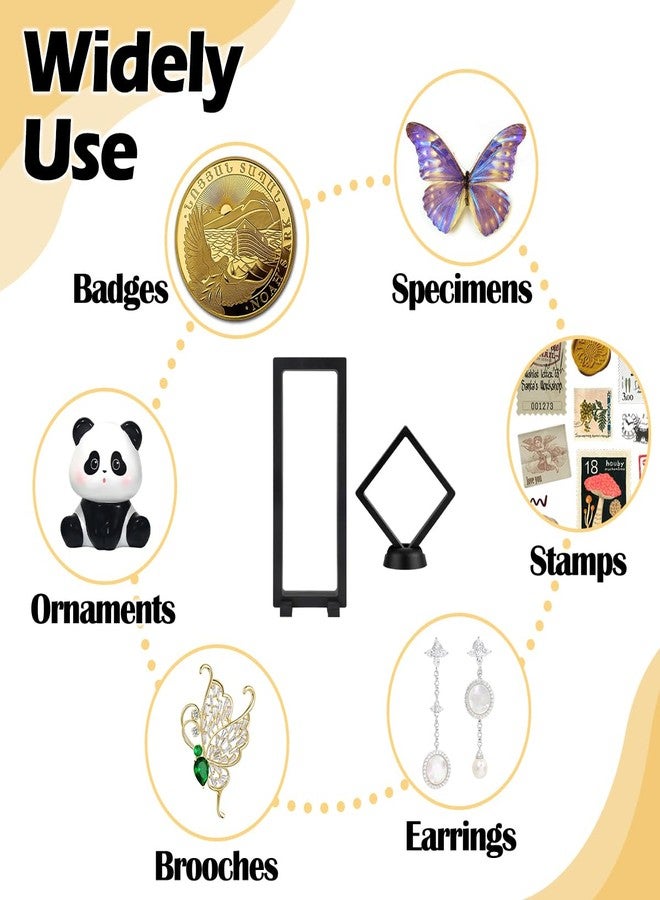 DIBALIYI 6 Pcs 3D Floating Display Case, Clear PE Film Jewelry Storage Box, Challenge Coins Display Holder Frame for Ring Necklace Shell Stamp Specimens Rocks, Black, 3.5 x 9X 0.8 in, 2.7 x 2.7 x 0.8 in - Image 3