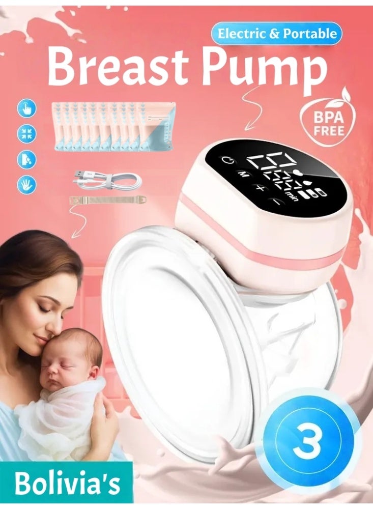 Bolivia's Portable Hands Free Ergonomic Electric Breast Pump With LCD Display BPA Free 3 Modes 9 Levels With 10 Pcs Breastmilk Storage Bags - Image 1