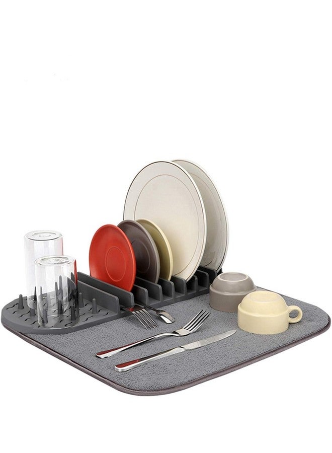 Home-Cloud HomeCloud Dish Drying Rack/ Plate Rack with Microfiber Stretch Elastic Band Dish Mat - Thickened PP Material, Space-Saving and Lightweight Design for Effortless Storage (Gray) - Image 1