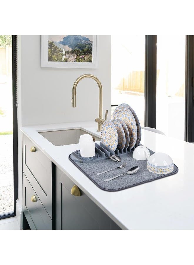 Home-Cloud HomeCloud Dish Drying Rack/ Plate Rack with Microfiber Stretch Elastic Band Dish Mat - Thickened PP Material, Space-Saving and Lightweight Design for Effortless Storage (Gray) - Image 5