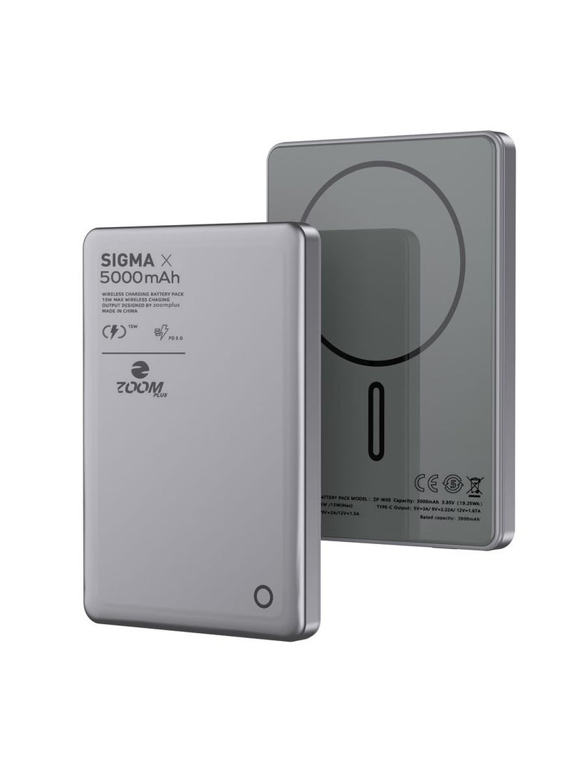 Zoom Plus 5000 mAh ZP-W05 MagSafe Battery ( Sigma Super Slim With Wireless Metal And Glass 5K ) Magnetic Power Bank, Wireless Portable Charger, 20W Fast Charging Battery Pack with USB-C Compatible with Magsafe, iPhone 15/15 Plus/15 Pro/15 Pro Max16 Pro Max, iPhone 14/13/12/15/16 - Image 5
