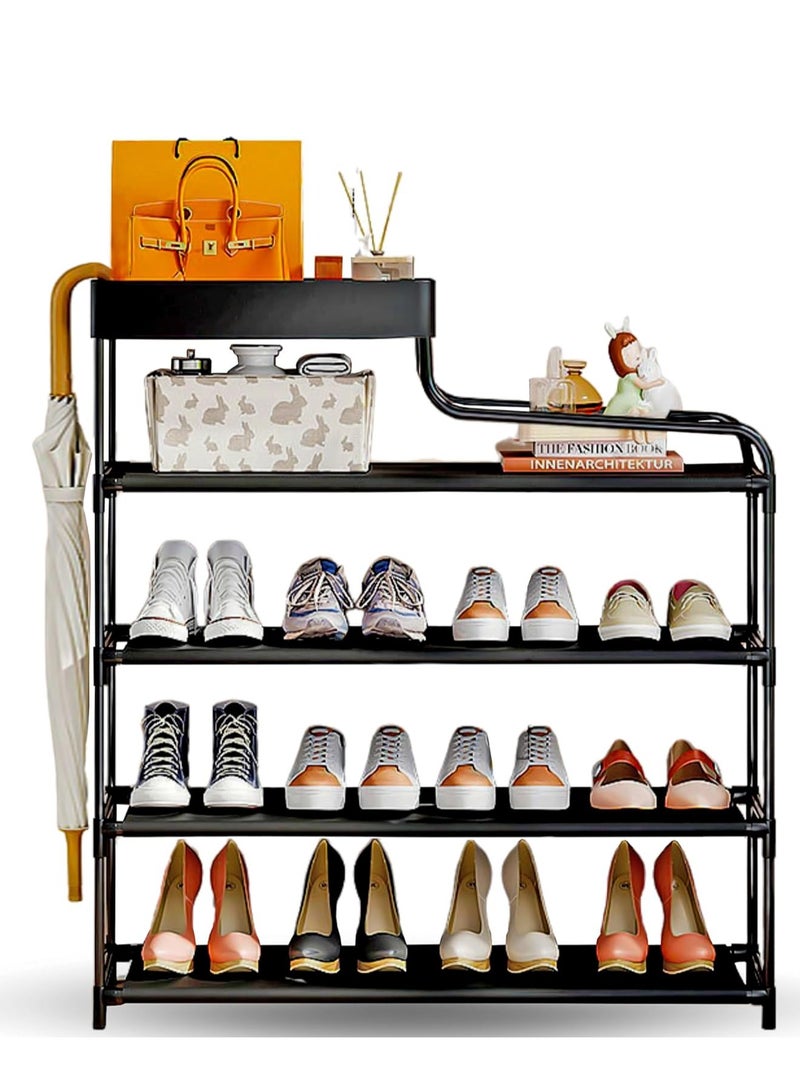 Shoe Rack, 4 Large Layers with Storage Box, Portable Space-Saving Organizer, Strong and Durable Metal Tubes for Entryway, Closet, and Bedroom - Holds 20-24 Pairs. - Image 2