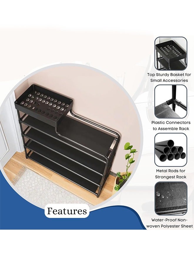 Shoe Rack, 4 Large Layers with Storage Box, Portable Space-Saving Organizer, Strong and Durable Metal Tubes for Entryway, Closet, and Bedroom - Holds 20-24 Pairs. - Image 4
