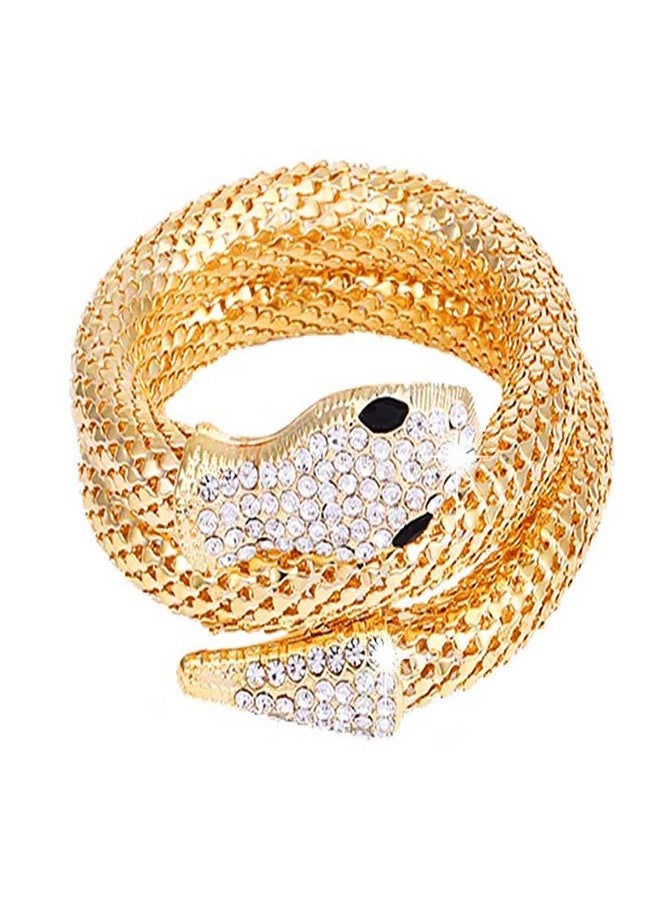 Obmyec Rhinestone Snake Bangle Bracelet Crystal Chunky Layered Stretch Hand Chain Jewelry Cuff Bracelet Egyptian Costume for Women(Gold) - Image 1