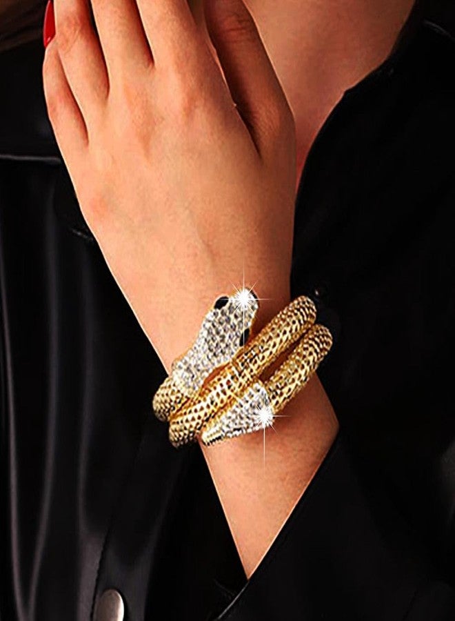 Obmyec Rhinestone Snake Bangle Bracelet Crystal Chunky Layered Stretch Hand Chain Jewelry Cuff Bracelet Egyptian Costume for Women(Gold) - Image 4