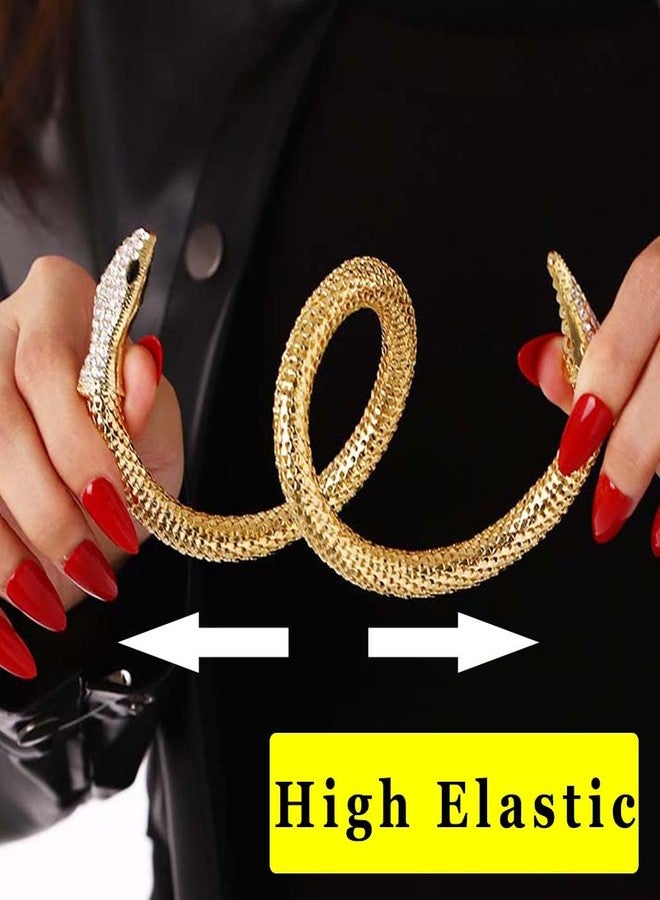 Obmyec Rhinestone Snake Bangle Bracelet Crystal Chunky Layered Stretch Hand Chain Jewelry Cuff Bracelet Egyptian Costume for Women(Gold) - Image 5