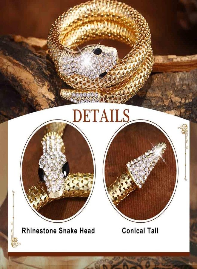 Obmyec Rhinestone Snake Bangle Bracelet Crystal Chunky Layered Stretch Hand Chain Jewelry Cuff Bracelet Egyptian Costume for Women(Gold) - Image 3