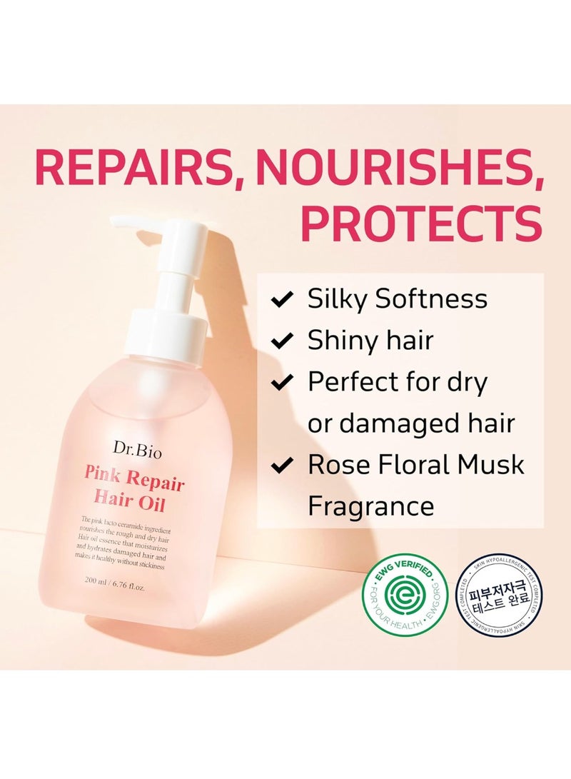 Dr.Bio Korean Pink Repair Hair Oil (200ml) | Lightweight Hydrating Oil with Lacto-Ceramide & Probiotics | Frizz Control, Shine & Repair | Vegan Korean Hair Care - Image 2