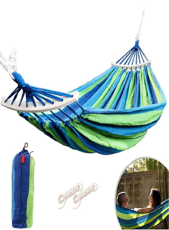 REIL RAID Outdoor Camping Canvas Fabric Portable Garden Hammocks Striped Ultralight Outdoor Beach Swing Bed with Strong Rope,Swing for Garden (280 * 100CM, Blue2) - Image 5
