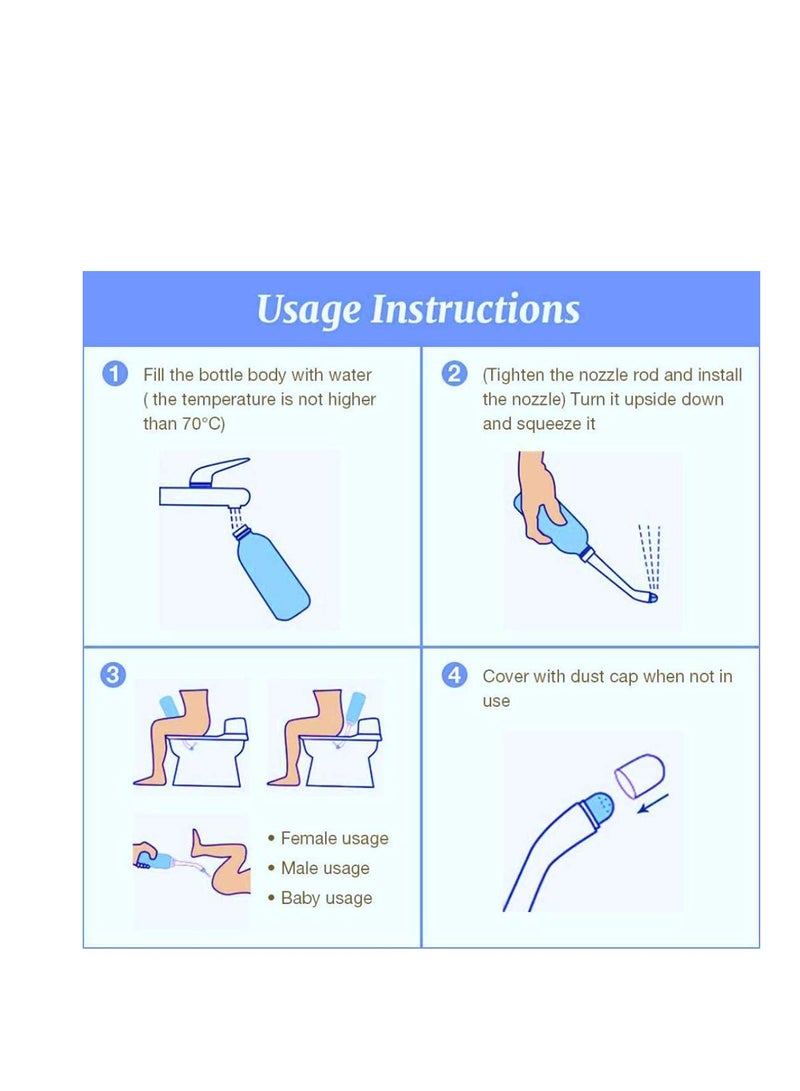 Travel Portable Shattaf Bidet Shower with 2 Nozzle+Extended Pipe - 500ml 17oz Travel Bidet Bottle for Personal Clean Toilet Bidet Sprayer Postpartum Perineal Care-hemorrhoid Treatment Pregnant 2PCS - Image 5