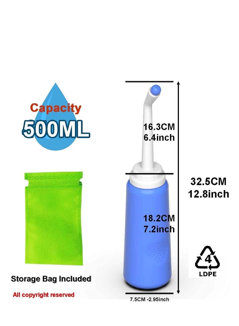 Travel Portable Shattaf Bidet Shower with 2 Nozzle+Extended Pipe - 500ml 17oz Travel Bidet Bottle for Personal Clean Toilet Bidet Sprayer Postpartum Perineal Care-hemorrhoid Treatment Pregnant 2PCS - Image 2