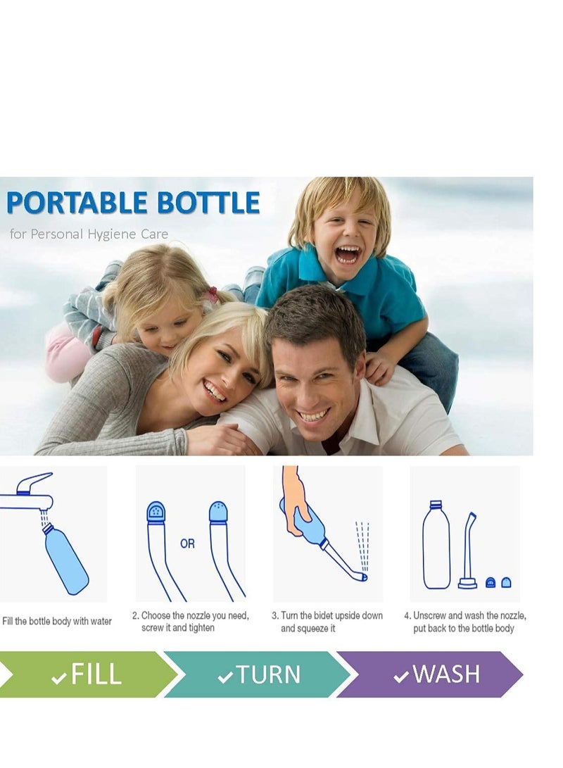 Travel Portable Shattaf Bidet Shower with 2 Nozzle+Extended Pipe - 500ml 17oz Travel Bidet Bottle for Personal Clean Toilet Bidet Sprayer Postpartum Perineal Care-hemorrhoid Treatment Pregnant 2PCS - Image 3