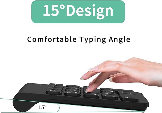 Wefly Wireless Numeric Keypad, 2.4G Portable Ergonomic Mini Numpad with USB Receiver 18Keys Office Calculating Number Pads for Laptop, Notebook, Desktop, Computer, PC (Black) - Image 2