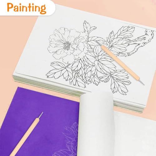 Makemore Creations Transfer Tracing Carbon Copy Paper for Drawing 50 Sheets with 1 Embossing Stylus Tools 21 x 33cm for Multiple Surfaces, Wood, MDF, Canvas, Paper, Fabric, Color - Yellow - Image 5