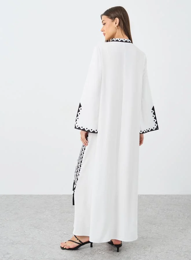 Styli Styli Tassel Trim Printed Jalabiya
