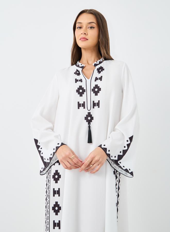 Styli Tassel Trim Printed Jalabiya - Image 3