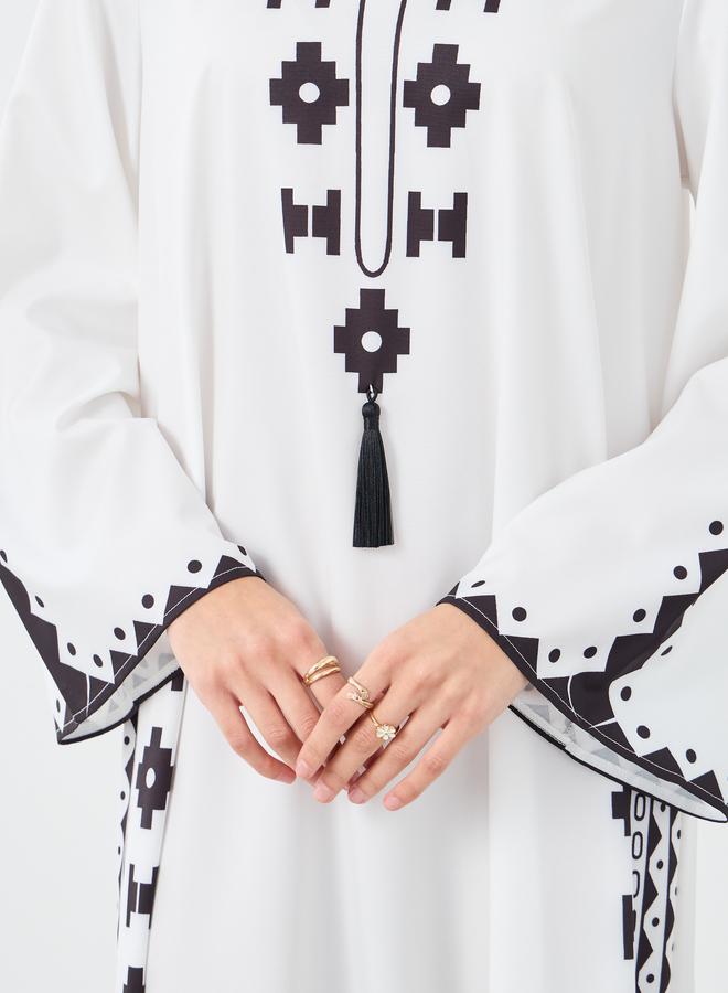 Styli Tassel Trim Printed Jalabiya - Image 4