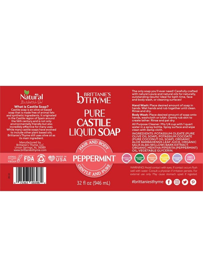 بريتانيز تايم عبوة إعادة تعبئة صابون بريتاني السائل برائحة الزعتر النقي من قشتالة | للشعر والجسم، لطيف ونقي، مصنوع من زيوت طبيعية فاخرة، نباتي وخالي من الغلوتين وغير معدل وراثيًا (بنكهة النعناع، 32 أونصة (عبوة من قطعة واحدة)) - Image 2