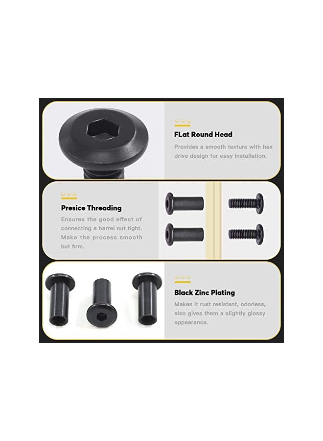 Mardatt Mardatt 85pcs 7 Sizes M6x20mm/30mm/40mm/50mm/60mm/70mm/80mm Black Hex Socket Cap Bolts and Barrel Nuts Assortment Kit, Crib Bolts Binding Screw Post for Belt Buckle Leather Furniture  - Image 4