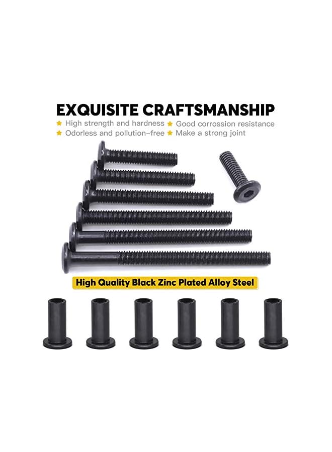 Mardatt Mardatt 85pcs 7 Sizes M6x20mm/30mm/40mm/50mm/60mm/70mm/80mm Black Hex Socket Cap Bolts and Barrel Nuts Assortment Kit, Crib Bolts Binding Screw Post for Belt Buckle Leather Furniture  - Image 3