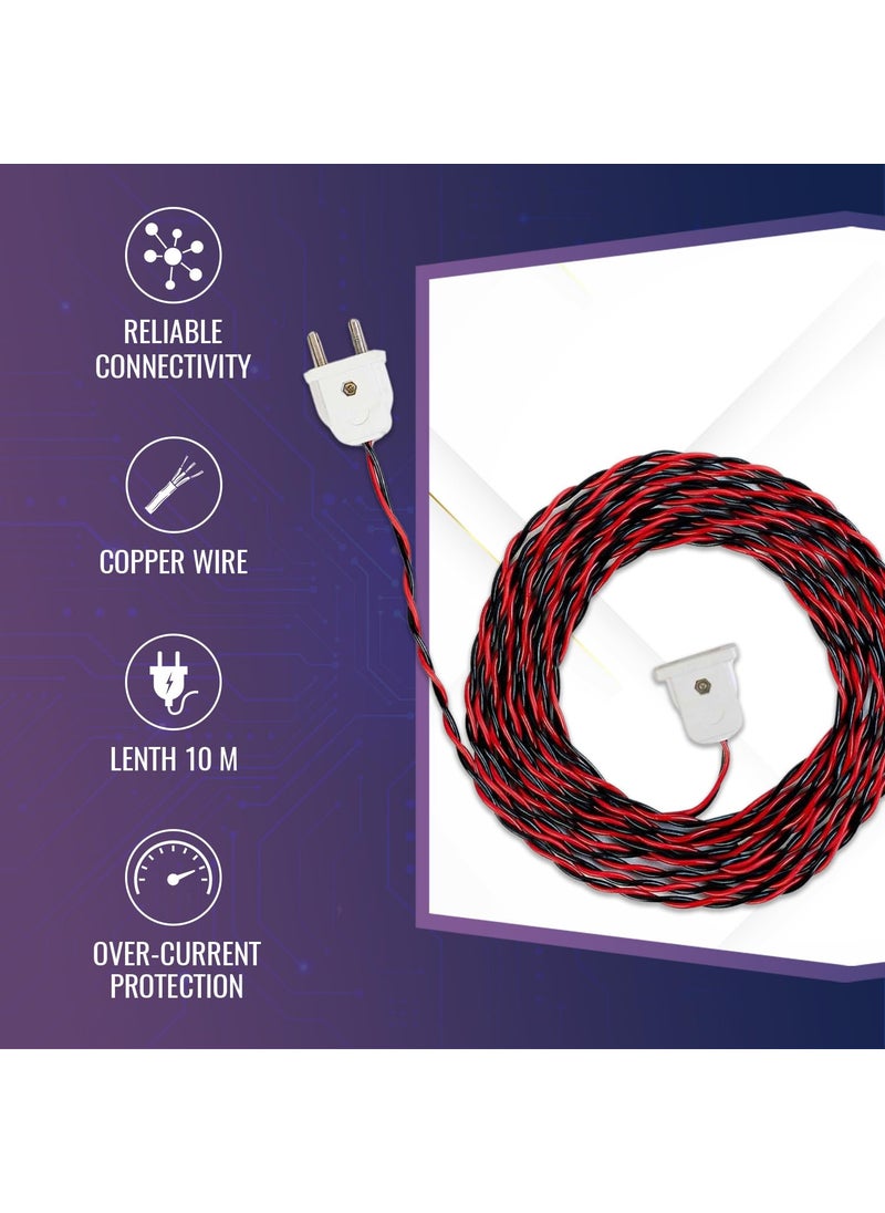 OCKO Ocko Flexible Twisted Wire MaleFemale Socket Plug Copper Wire with 2 Pin Plug Flat Extension Cord for Multipurpose Use Festive Decorations Diwali Christmas 10m Multicolor  - Image 3