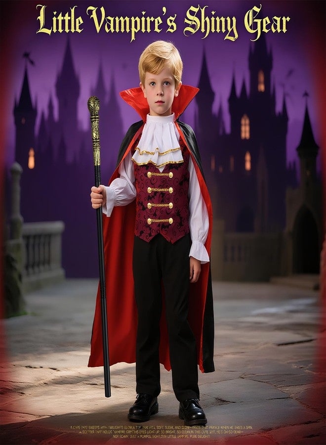 VZQI Kids Vampire Costume for Boys Bat Halloween Vampire Costumes for Kids Halloween Scary Cloak with Cane 3'4''-3'9'' Red - Image 3