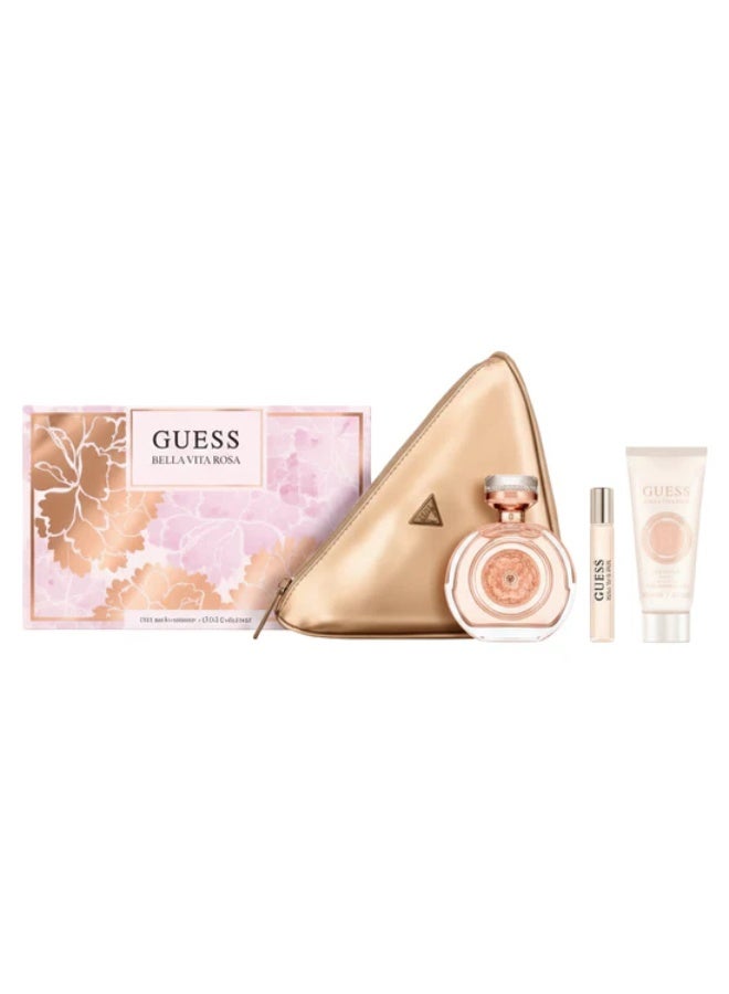 GUESS Bella Vita Rosa Gift Set for Woman EDT 100ml+15ml (Travel Spray)+Body Lotion 100ml+Branded Pouch - Image 1