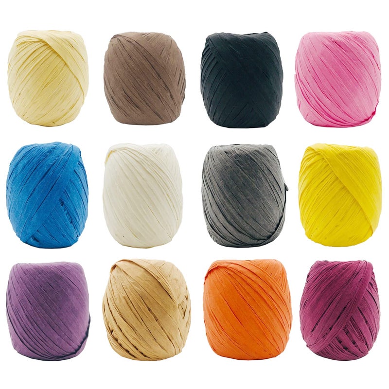 12 Rolls Raffia Ribbon787 Feet Raffia Twine String for Christmas Valentines Day Party Gifts Wrapping Florist Bouquets DIY Craft Decoration Weaving12 Colors