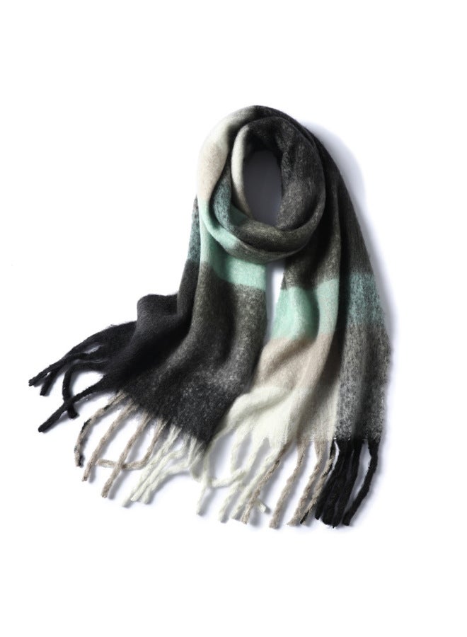 European And American Fashion Women's Scarf Winter Cashmere Circle Yarn Thickened Warm Shawl Rainbow Plaid Sching Tassel