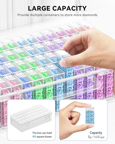 ARTDOT 64 Jars Storage Containers for Diamond Art Kits for Adults, Portable Storage Organizer with Sticker Labels for Diamond Painting Accessories and Tools - Image 2