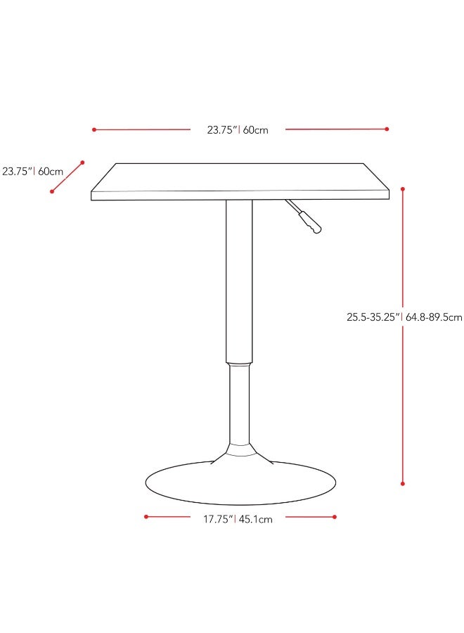 AL WADI FURNITURE Tidi Modern Height Adjustable Rotating Square Bar Table, Black MDF Top & Chrome Stylish Base - Image 2