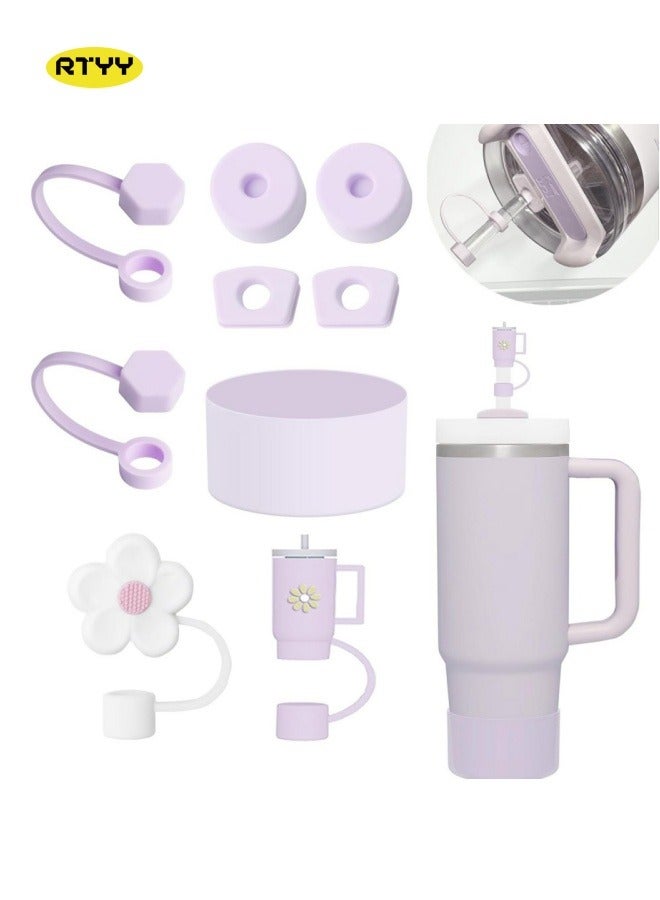 RTYY Stanley Cup Accessories Set Including 6 Pcs Silicone Spill Proof Stopper, 2 Pcs Straw Cover Cap for 9-10 mm Straws, 1 Pcs Silicone Boot for Stanley Cup Stanley 40oz & 30oz Tumbler (Purple) 