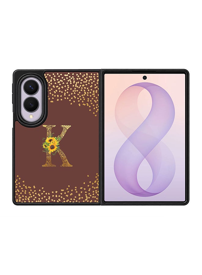 Stylizedd Rugged Case for Samsung Galaxy Z Fold8- Slim Fit Hybrid Rubber Cover Sunflower Monogram - K (Brown)