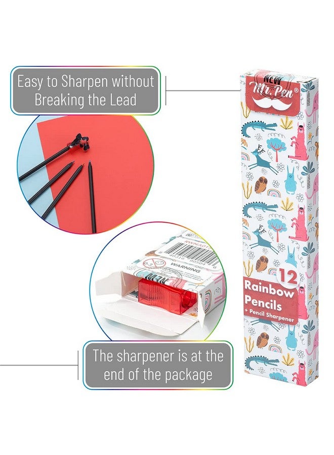 مستر. بين أقلام رصاص قوس قزح، عبوة من 12 قلمًا، 7 ألوان في قلم رصاص قوس قزح ملون مع مبراة، أقلام رصاص ممتعة للأطفال، أقلام رصاص قوس قزح للأطفال، أقلام ملونة للأطفال، أقلام ملونة للأطفال - Image 5