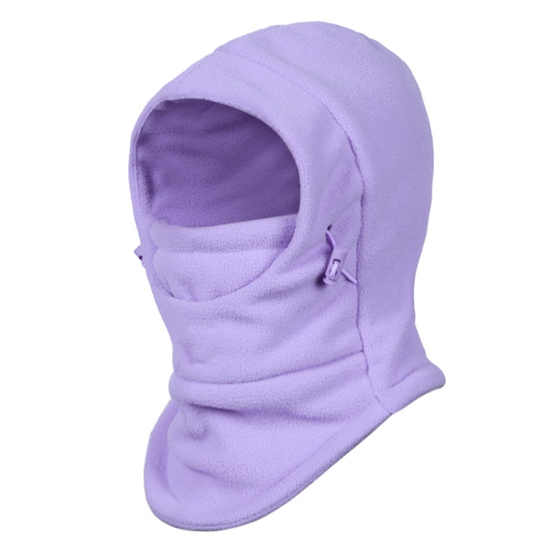 Light Purple Double-Layer Polar Fleece Balaclava Face Mask - Adjustable Drawstring Winter Fleece Hat Neck Warmer for Girls Outdoor Cold Weather - Image 1