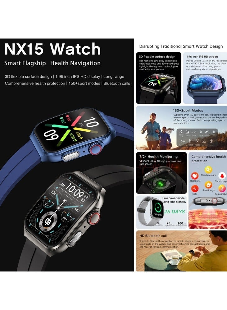 AROAQ NX15 Smart Watch, 1.96 inch, BT Call / Heart Rate / Blood Pressure / Blood Oxygen(Black) - Image 4